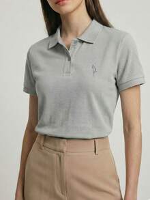 Women's Basic Casual Polo Shirt - 灰色 - 查看 1