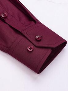 Men's Business Dress Shirts, 38% Bamboo Fiber, 62% Polyamide, Long-Sleeved, No-Iron, With A Slim Fit. Bamboo Fiber: Offers Good Moisture Absorption And Breathability, Is Comfortable To Wear And Naturally Antibacterial. It Is Wear-Resistant And Firm, Making The Shirt Less Prone To Deformation. - 酒紅色 - 查看 3