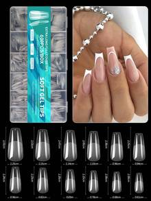 600pcs Square Almond Stiletto Coffin Shaped Artificial Full Cover Nail Stickers, Soft Transparent Gel Nail Stickers, 12 Sizes, Acrylic Square Press-On Nail Stickers