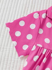 Disney Young Girls Minnie Mouse, Cute Girl, Summer 2-Piece Set - Collared Cardigan Top And Pants, Minnie Mouse Placement Print, Summer Casual Set, Playful Fashion, Breathable Fabric, 2-Piece Outfit, Young Girl Shorts Set, Little Girl Clothing - Hot Pink - View 5