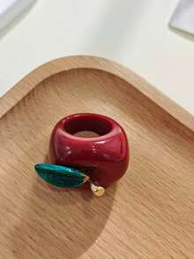 1 pieza Anillo de mujer de diseño personalizado de moda, anillo de fresa y manzana de resina, anillo de dedo único adecuado para uso diario - anillo de fresa - Ver 4