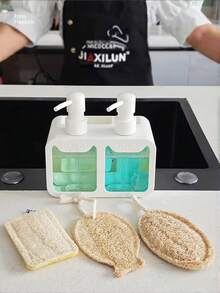 四合一厨房水槽收纳架 - 双皂液器，带海绵架和刷架，实用厨房/浴室皂液器，厨房收纳架，台面皂液器，洗洁精分配器，浴室皂液器，皂液容器，厨房配件，浴室配件，家居收纳，现代家居装饰，秋季装饰 - 彩色 - 查看 7