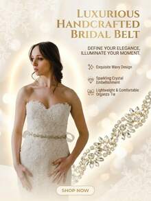 Gold Rhinestone Bridal Belt, Crystal Leaf Vine Wedding Sash, Elegant Evening Dress Waist Accessories - Gold - View 3