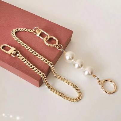1 pieza Correa de cadena de metal, correa de cadena de color dorado para bolsa de mahjong, correa de espagueti para bolso cruzado pequeño, correa de billetera, correa DIY, correa pequeña versátil para mujer, correa de billetera, accesorios de billetera, correa de bolso, cadena de extensión de perlas, cadena de bolso de axila, correa reemplazable, regalo de San Valentín para novia