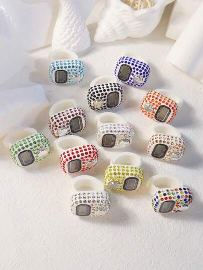 1个/5个/10个装花朵/水钻装饰手动计数器，迷你便携指环计数器，拇指按压式数字计数器，适用于学习、运动及其他计数活动