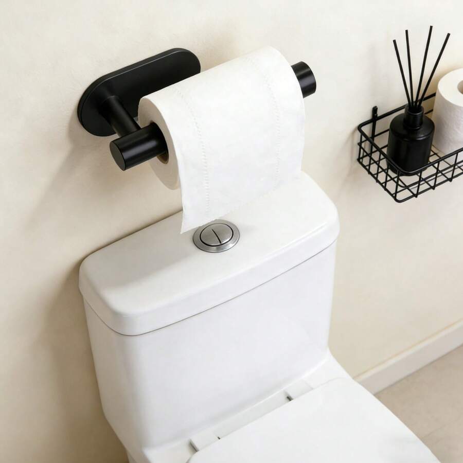 Stainless Steel Tissue Paper Holder, Wall Mounted Toilet Paper Dispenser, No Drilling Required For Bathroom - Black - View 1