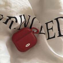 Minimalist Cute Magnetic Leather Earphone Case, Solid Red With Hanging Loop, Compatible With AirPods Pro 2, Pro, 4, Minimalist 3, New 1/2, Suitable For Women And Men - Red - View 4