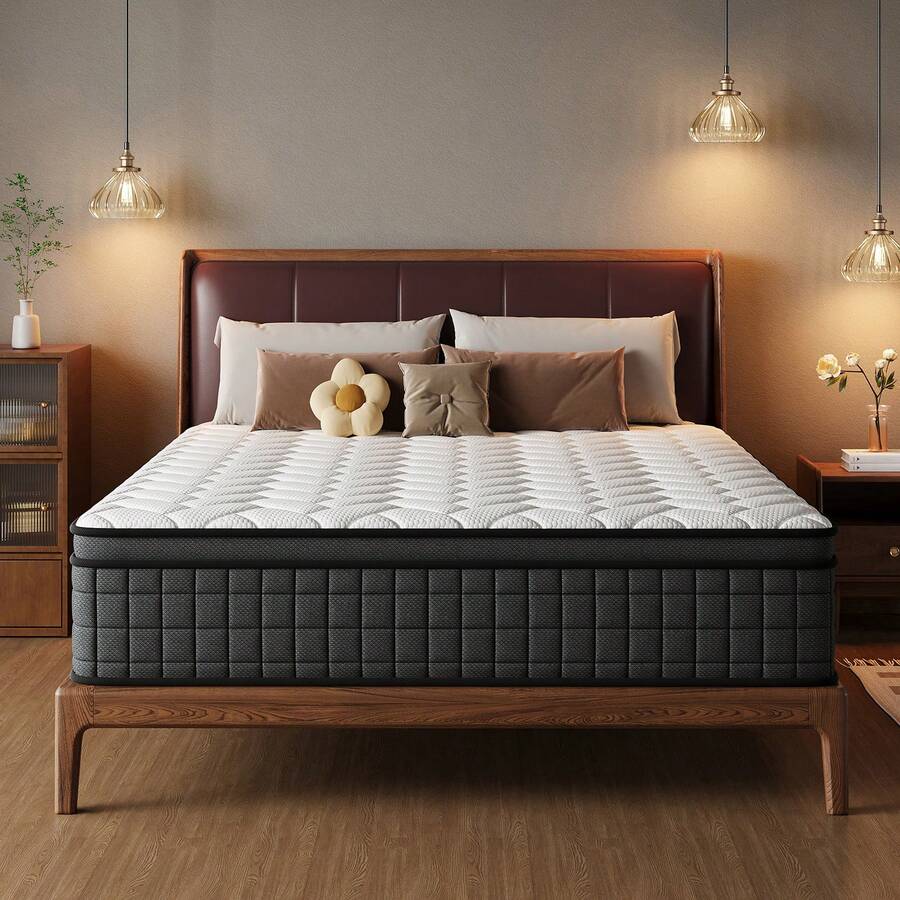 10"12"14" Inch Hybrid Memory Foam Mattress, Individually Pocket Spring, Knitted Weaving Method, Breathable, Flame Retardant Protection, Strong Edge Support, Motion Isolation-Twin, Full, Queen, King Bed Size Options Medium Firm Mattress In A Box - 深灰色 - 查看 1