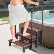 Hot Tub Steps With Handrail, 3-Step Spa Outdoor Stairs, Heavy Duty 25.2 Inch Wide Above-Ground/Inflatable Pool Ladder With 550 Lbs Weight Capacity, Multi-Use For Porch, Patio, Deck, Trailers - 25.2inch 550lbs - 查看 1