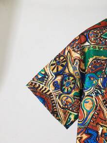 Purechapter 2pcs/Set Tween Boy Summer All-Over Print Shirt & Elastic Waist Pocket Shorts - Multicolor - View 4