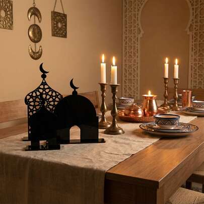 3Pcs Elegant Islamic Decor Moon & Mosque Acrylic Tabletop Display - Versatile Sizes For Eid, Ramadan & Home Decor Premium Acrylic Crescent & Dome Ornament - Halal-Inspired Interior Accent Piece For Middle Eastern Homes,Great Gift For Ramadan And Eid Gatherings
