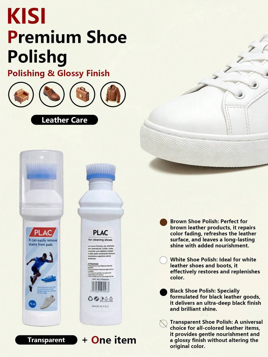 2 In 1 White Shoe Cleaner With Built-In Brush No Rinse Fast Stain Removal, Shoe, Spring Summer Picks, Brides Maid Gifts, Room, Bedroom Decor, Bedroom Decor, Beach, Travel, For Men, For Women, Vacation - White - View 1