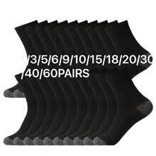 OBOVAY 20 Pairs Men's Breathable Moisture-Wicking Comfortable Sports & Casual Crew Socks, Suitable For All Seasons, Available In 1/3/5/6/9/10/15/30 Pairs - Black - View 16