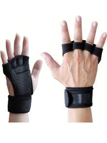 Guantes sin dedos transpirables unisex, adecuados para levantamiento de pesas y entrenamiento, con correa de muñeca ajustable, malla de poliéster transpirable, accesorios de gimnasio - negro - Ver 2