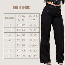 Calça Wide Leg Feminina Preta Cintura Alta Com Brilho Strass - Preto - Visão 4
