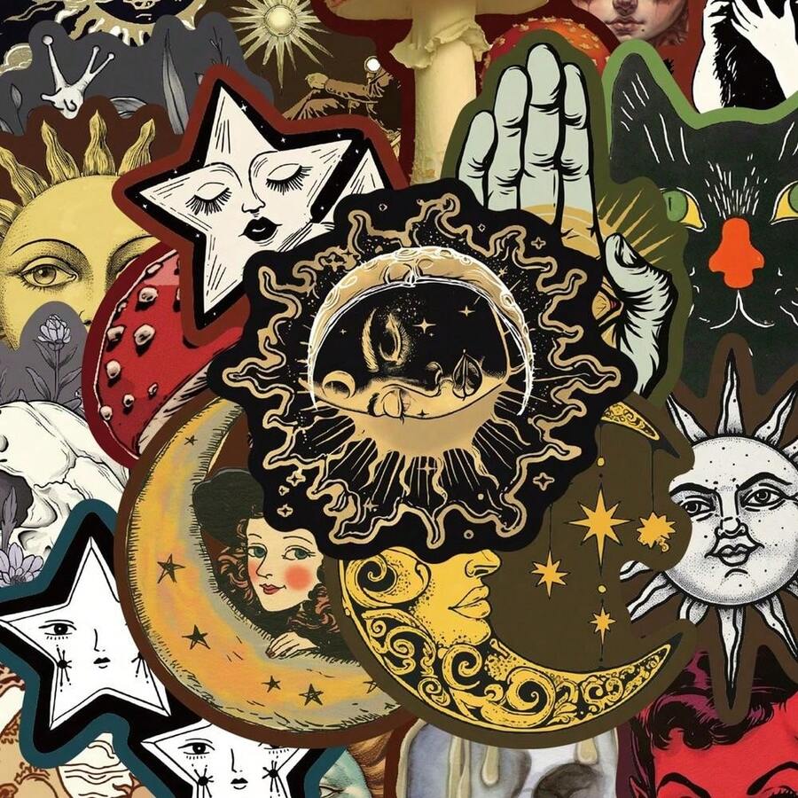 50 piezas Pegatinas celestiales misteriosas para portátil, cuaderno, funda de teléfono, útiles escolares, vuelta al cole - Multicolor - Ver 1
