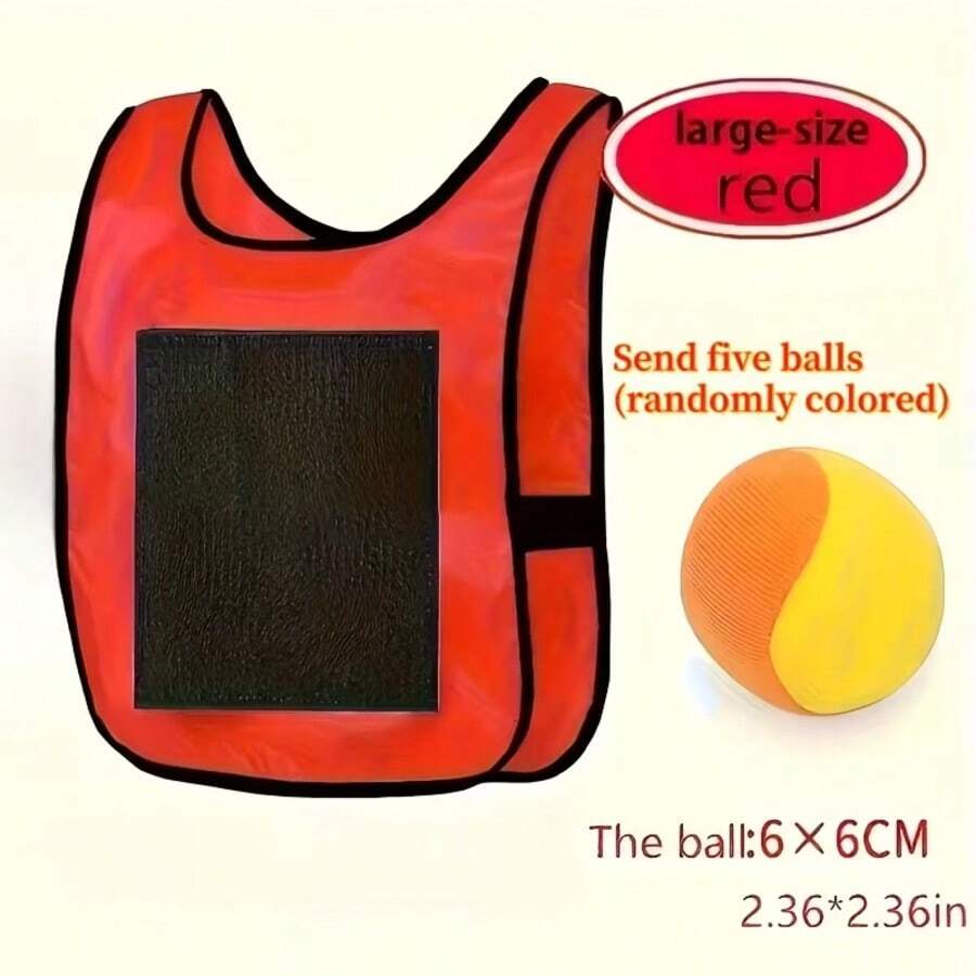 1pc Family Fun Sticky Ball Game Set, 1 Vest, 5 Small Balls, 5 Tails, Suitable For Ball Games, Interactive Throwing Sticky Target Dodgeball, Garden Outdoor Toys, Durable Material, Suitable For Outdoor Group Games (Ball And Tail Colors Random) - Multicolor - View 1