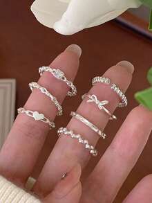 1枚极简主义S925纯银戒指 - 独特设计 - 甜美编织心形图案 - 简约戒圈 - 戒指 - 查看 8