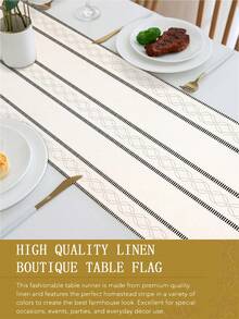Caminho de mesa em estilo boho com estampa de linho (1 peça), ideal para o Ramadã, perfeito para sala de estar e jantar, lavável e perfeito para cozinha, mesa de jantar, festas e casamentos. Com estilo vintage, é perfeito para hall de entrada, reuniões familiares, mesa de centro e sala de estar. - Branco - Ver 9