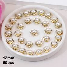 50 piezas/paquete, 8mm, 10mm, 12mm, 14mm, modelos mixtos, brillantes cristales de rhinestones con diseño de flor, base dorada, cristales de rhinestones brillantes adhesivos planos DIY para coser - multicolor - Ver 11