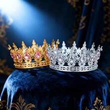 Vương miện tròn kiểu Baroque, vương miện đính đá sang trọng dành cho vua và hoàng hậu, thích hợp cho dạ hội, tiệc tùng, sinh nhật, quà tặng ngày Valentine, phụ kiện tóc cưới. - vương miện - Xem 7