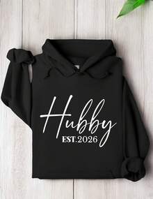 'Wifey' & 'Hubby' EST. 2026 Matching Couple Hoodies, Wedding Gift, Couple Honeymoon Bride And Groom Pullovers, Newly Couple Est 2026 Gift For Fiance ODT-1934 - Ông chồng da đen - Xem 2