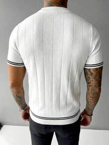 GRDR Men's Contrast Trim Crew Neck Short Sleeve Knit Sweater, Slim Fit Casual High-End Versatile Daily Wear, Designer Men Knit Sweater - White - View 3