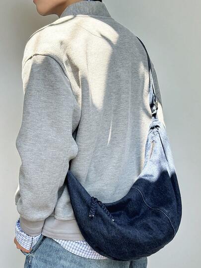  1 st Peach Tree Crescent axelväska, trendig minimalistisk enfärgad, stor kapacitet, justerbar rem, flera fickor, vintage, avslappnad, lätt, vattentvättad skrynklig nylon axelväska