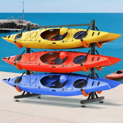 Freestanding Kayak Rack Adjustable Width Design, Stable Base Kayak Storage Stand With EVA Tube Sleeves For Indoor Outdoor Use