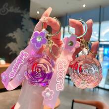 Cute Exquisite Oil-Filled Rose Doll Quicksand Bottle Keychain, Women's Cartoon Rose Backpack Pendant Accessory, Perfect Gift, Birthday Gift, Ideal Gift, Surprise Gift, Holiday Gift, Seasonal Gift, Gift - Multicolor - View 3