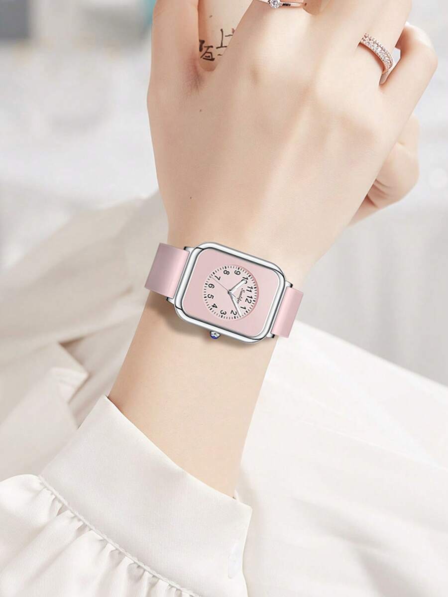 1 chiếc đồng hồ nữ thạch anh thiết kế độc đáo, thời trang, kiểu dáng tối giản, phù hợp cho nhiều dịp, phụ kiện thời trang thiết yếu, thích hợp cho hẹn hò, tiệc tùng, làm quà tặng cho bạn bè. - Hồng - Xem 1