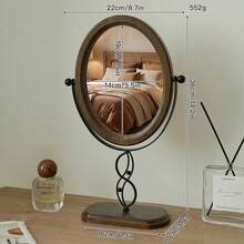 1pc Vintage Bedroom Vanity Mirror With Wooden Jewelry Storage Rack, Rotating Makeup Mirror For Home Decor - Multicolor - View 12