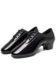 1 đôi giày khiêu vũ Latin buộc dây dành cho nam, giày khiêu vũ Latin hiện đại dành cho nam, giày khiêu vũ giao lưu, giày tập luyện trong nhà, giày đen dành cho giáo viên. - Màu đen bóng - Xem 8