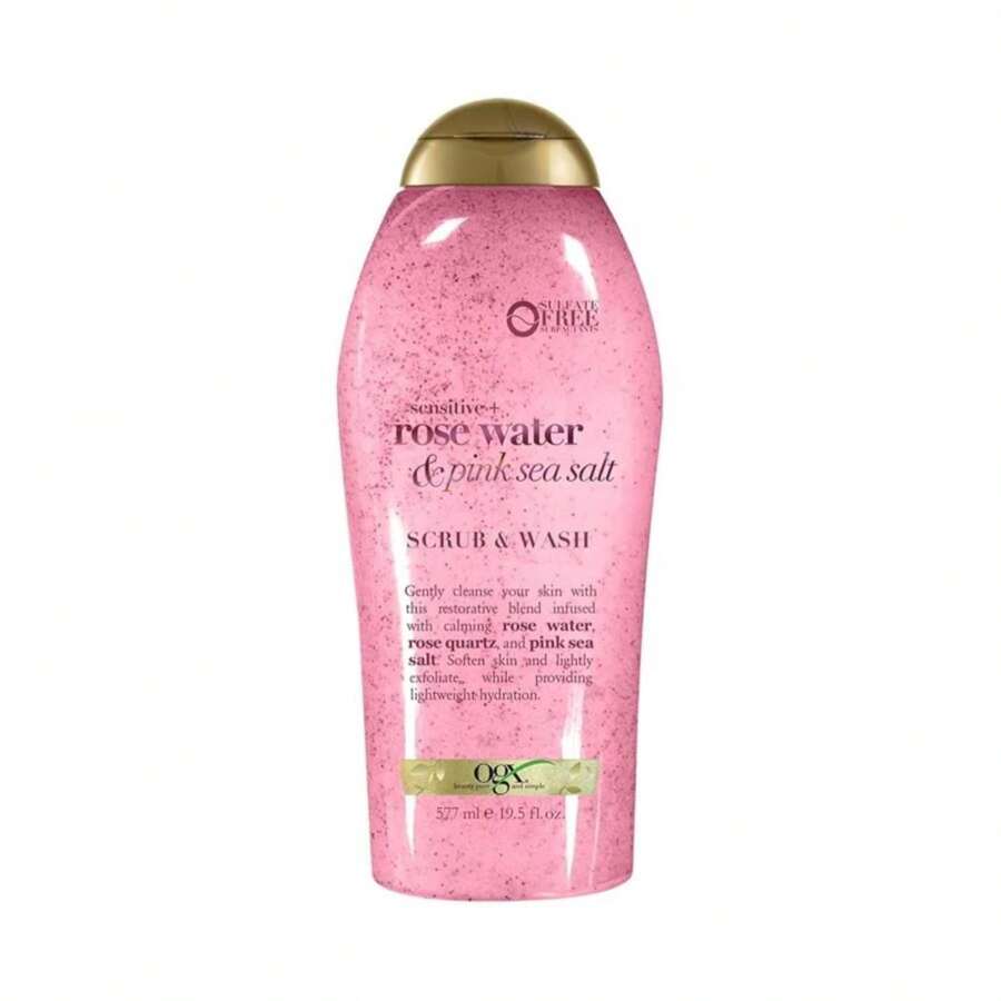 OGX Sensitive + Rose Water &Amp; Pink Sea Salt Exfoliating Body Scrub + Rose Quartz, Gentle Exfoliating Daily Body Wash Softens Skin, Body Scrub For Women, Sulfate-Free Surfactants, 19.5 Fl Oz - ColorA - 查看 1