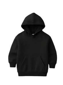 Boys' Plain Hoodie With Pocket - 黑色 - 查看 2