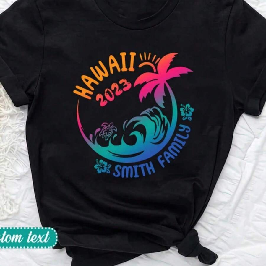 Hawaii Vacation Shirt Hawaii Trip Shirt Matching Vacation Shirt Family Vacation Matching Family Trip Shirts - 黑色 - 查看 1