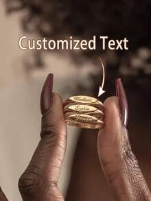 1pc Customized Engraved Name Ring, Personalized Elegant Jewelry | Birthday Gift, Minimalist Women's Ring, Christmas Name Jewelry Gift - Multicolor - View 2