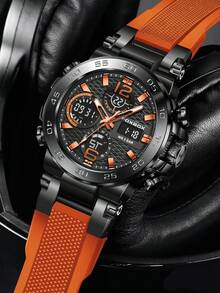 Reloj de hombre LIGE, reloj deportivo, reloj electrónico de moda con doble pantalla, luminoso, alarma y resistente al agua - Negro - Ver 11