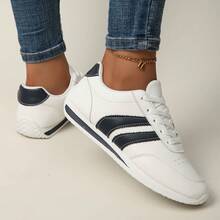 Color-Blocked Sneakers - Color-Blocked Casual Sneakers - Lace-Up, Lightweight, Soft Sole - Suitable For Walking, Skateboarding, And Everyday Wear - Women's - Comfortable, Stylish, And Versatile - Effortlessly Achieve Both Style And Comfort. - 黑藍色 - 查看 4