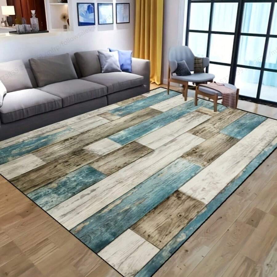 1 Piece Soft Thick Felt Rustic Wooden Board Printed Carpet, Machine Washable Large Size Carpet For Living Room, Hallway, Entrance, And Garden Yard Decoration. Decorative Carpet, Bedroom Decor, Small Rug, Carpet, Home Decor, Living Room Carpet, Living Room Small Rug, Bedroom Carpet, Living Room Home Decor, Outdoor Carpet, Washable Carpet - Multicolor - View 1