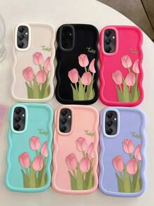 1pc Dopamine Wave Design Phone Case Compatible With Samsung S25Ultra/S25Plus/S25/S25FE/S24Ultra/S24Plus/S24/S24FE/S23Ultra/S23FE/S23/S23+/S22Ultra/S22/S22+/S21Ultra/S21FE/S21/S21+/S20Ultra/S20FE/S20/S20+/A73/A72/A55/A54/A53/A52, P30, Honor X6b, OPPO A74, Realme C53, Realme Narzo N53, Minimalist Design, Creative Pattern, Durable Tulip Flower Phone Cover - White - View 5