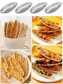 1个/2个/4个铝制船形挞模，铝制迷你挞盘，蛋挞模具，花边，菊花船形模具，不粘迷你派盘，布丁模具，小巧船形挞盘，波浪花铝制烘焙工具，可重复使用的甜点托盘，烘焙工具，厨房小工具 - 銀色 - 查看 5