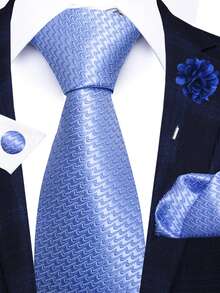 4-Piece Men's Fashion Business Tie Set Including Tie, Handkerchief, Cufflinks, Lapel Pin, 1200 High Density Wrinkle Resistant, Suitable For Weddings And Banquets, Best Gift For Boyfriend/Father - Color Mixing - View 5