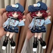 OB11 娃娃服装 8 件套：复古格子毛绒外套、牛仔背带裤、可爱小熊连帽衫、多款可互换配件（不含娃娃和鞋子） - 彩色 - 查看 9