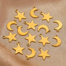 20个不锈钢时尚星月吊坠，五角星造型，适合DIY耳环、项链、手链和珠宝配饰 - 銀色 - 查看 5