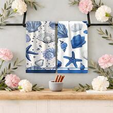 2/4 Pcs Set, Dish Towels With Shell & Starfish Print, Super Absorbent Microfiber Modern Towels For Cooking, Baking, Washing Dishes, Cleaning, Hand Towels, Tea Towels, Soft And Highly Absorbent, Kitchen Decor, Gifts For Neighbors, Moms, Birthdays, Housewarming For Friends, Kitchen Essentials, Daily Necessities - Multicolor - View 7