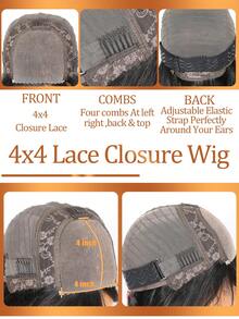 4x4 Straight Short Bob Wig Remy Human Hair Glueless Wigs Pre Cut Lace Closure Put And Go Wig Pre Plucked With Baby Hair Wigs 180% Density - Natural Black - View 6