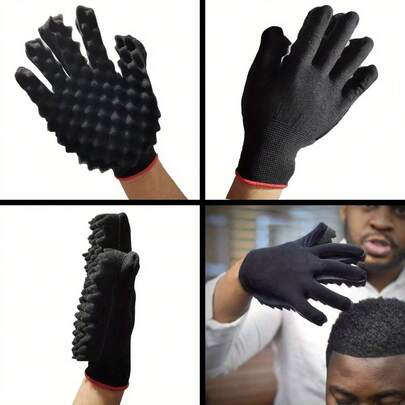 2/1 pièce Gants éponge pour boucler les cheveux, Ciseaux éponge magiques pour boucler les cheveux, Brosse éponge noire pour boucler les cheveux pour hommes et femmes aux cheveux naturellement bouclés, Décoration de Noël, Cadeau de Noël, Accessoires de coiffure, Outils de coiffure