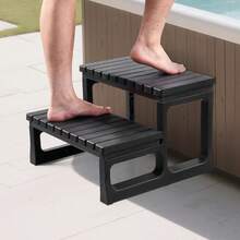 Hot Tub Steps, 2-Step Spa Outdoor Stairs, Heavy Duty 23.6 Inch Wide PP Above-Ground/Inflatable Pool Ladder With 320 Lbs Weight Capacity, Multi-Use For Porch, Patio, Deck, Campers, Black - 23.6 Inches 320 Lbs - View 1