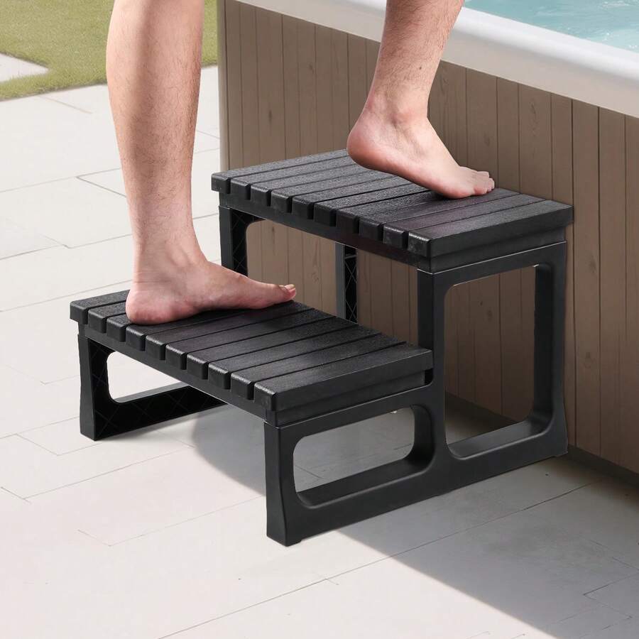Hot Tub Steps, 2-Step Spa Outdoor Stairs, Heavy Duty 23.6 Inch Wide PP Above-Ground/Inflatable Pool Ladder With 320 Lbs Weight Capacity, Multi-Use For Porch, Patio, Deck, Campers, Black - 23.6 Inches 320 Lbs - View 1